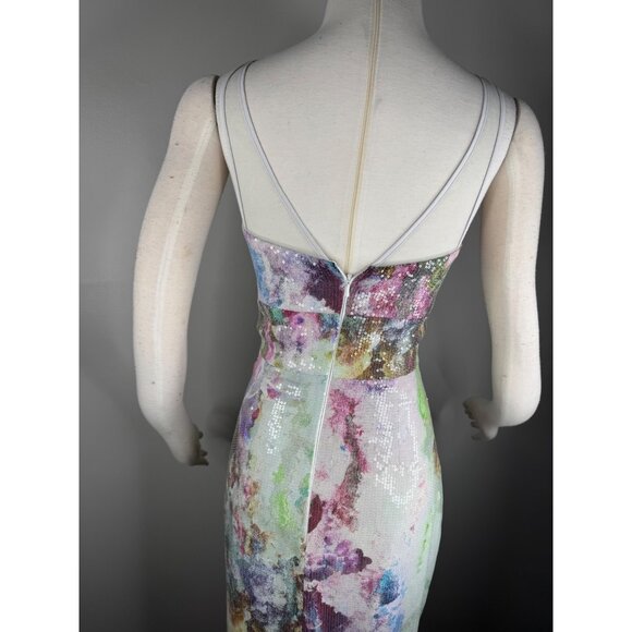 NWT Theia Watercolor Sequin Gown Size 4 Bodycon Column Maxi Dress Muted Colors - Picture 11 of 16